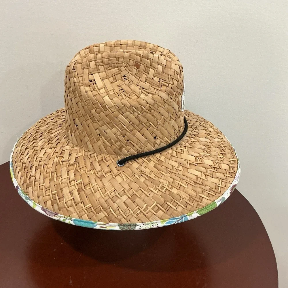 Hemlock Hat Company Straw Beach Sun Hat One Size Chin Strap Elephant Print